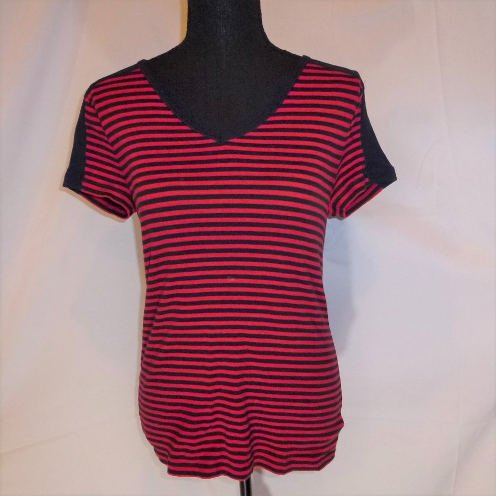CHAPS Classic Red  Navy Striped Short Sleeve Tee